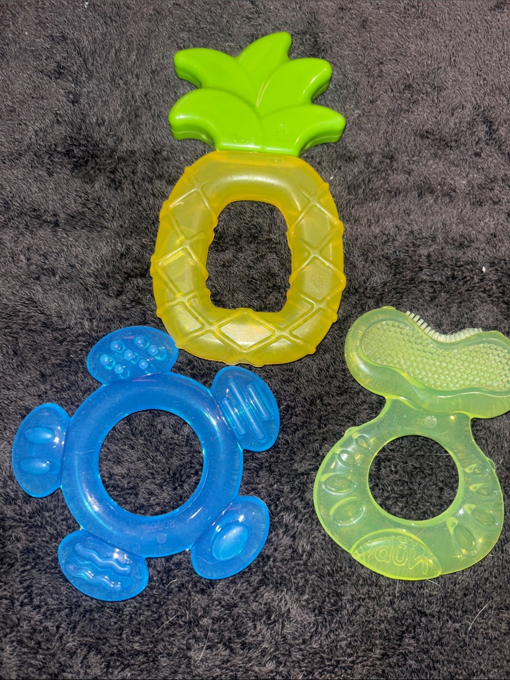 Bright Fruit & Animal Teether Trio - Blue, Yellow-Green, Lime - (Brand: )